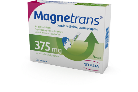 Magnetrans<sup>®</sup> je dodatak ishrani, koji omogućava dostizanje preporučenog dnevnog unosa magnezijuma i održavanje fizioloških funkcija organizma.